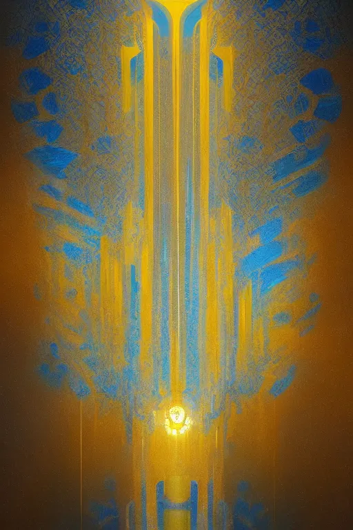 Prompt: art deco abstrct patterns, blue and gold, 8 k, powerfull, intricate, elegant, volumetric lighting, digital painting, highly detailed, artstation, sharp focus, illustration, concept art, ruan jia, steve mccurry, beksinski