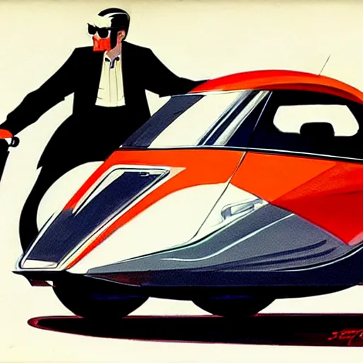 Image similar to concept art of a car with a sidecar, painted by syd mead, high quality