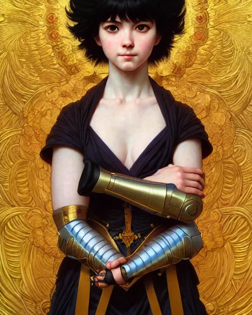 Prompt: portrait of beautiful cute young maiden girl with short white hairs in warhammer armor, art by ( ( ( kuvshinov ilya ) ) ) and wayne barlowe and gustav klimt and artgerm and wlop and william - adolphe bouguereau