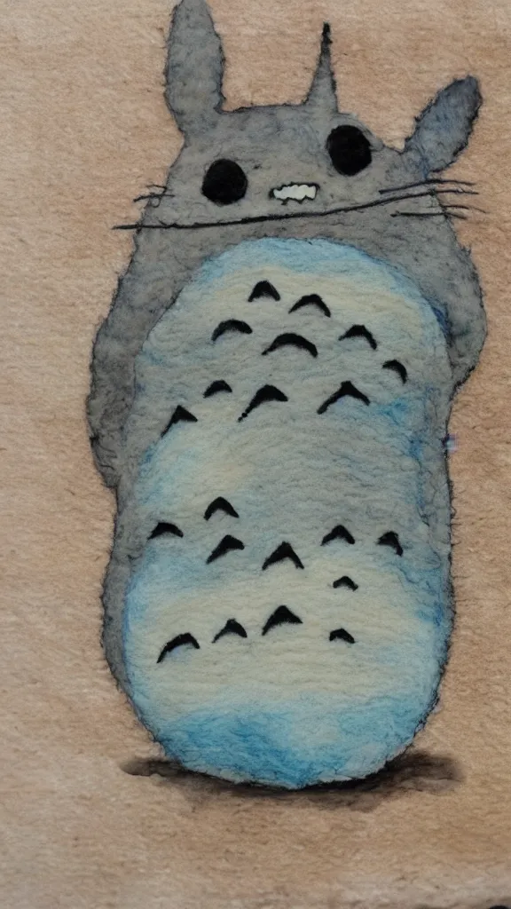 Image similar to totoro, style watercolor and dry felting