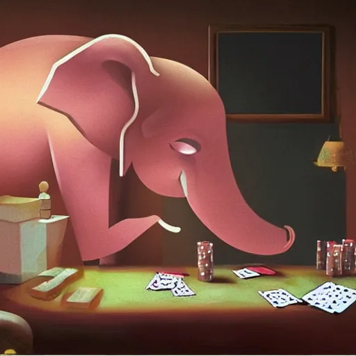 Image similar to a pink elephant playing poker at the sahara desert, concept art, masterpiece art.