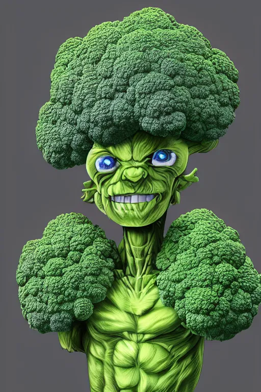 Image similar to a humanoid figure broccoli man, ripped, highly detailed, digital art, sharp focus, trending on art station, anime art style