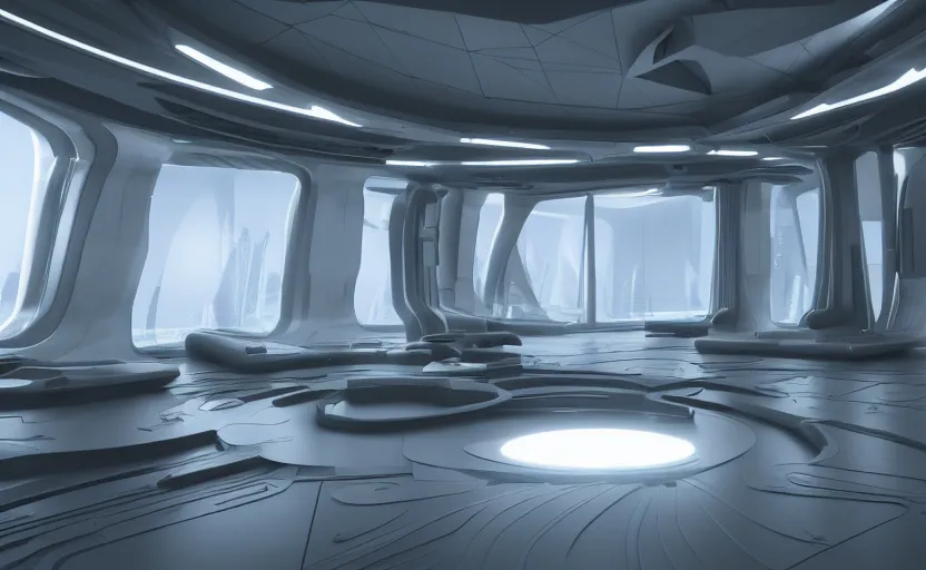 Image similar to highly detailed futuristic interior, 8 k render, natural light, sharp