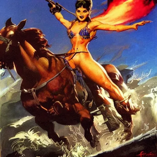 Image similar to into glory ride, artwork by Frank Frazetta
