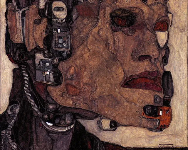 Image similar to portrait of a robot by egon schiele in the style of greg rutkowski