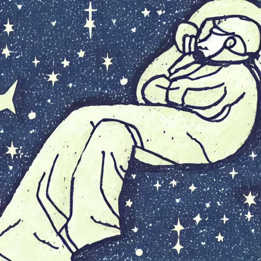 Image similar to illustration of a person stargazing peacefully