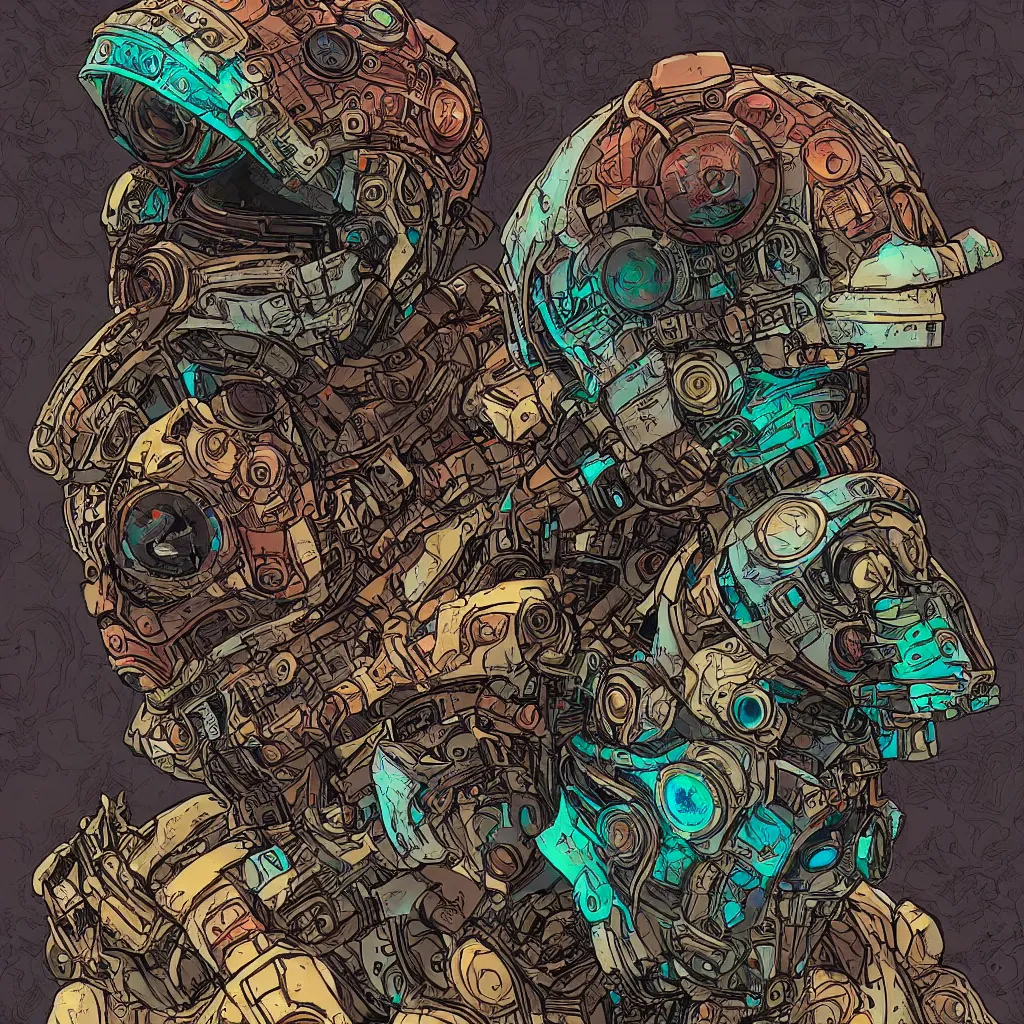 Prompt: robot quetzalcoatl mask helmet borderland that looks like it is from Borderlands and by Feng Zhu and Loish and Laurie Greasley, Victo Ngai, Andreas Rocha, John Harris