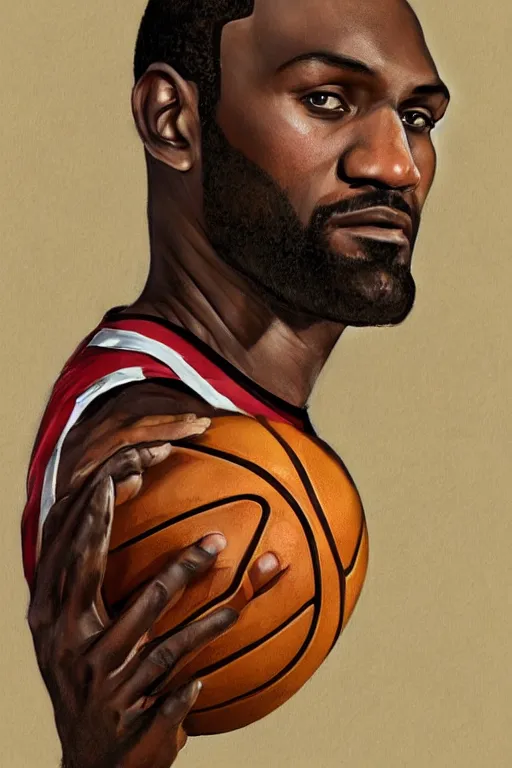 Image similar to male cottagecore nba LeBron Raymone James Sr holding a basketball, intricate, swagger, highly detailed, digital painting, artstation, concept art, smooth, sharp, focus, illustration, art by artgerm and greg rutkowski and alphonse mucha