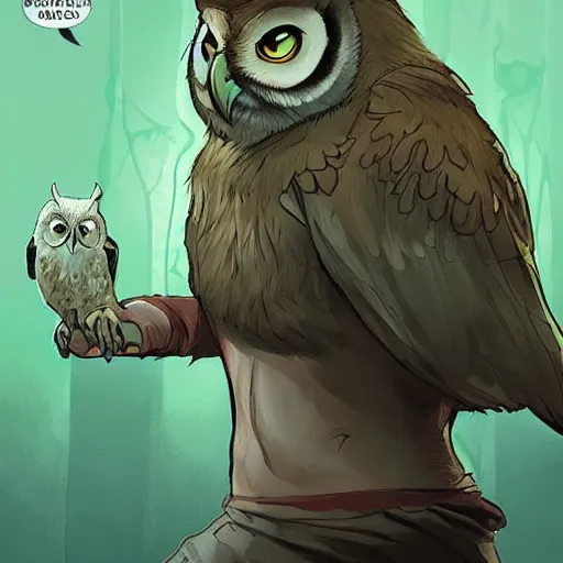 Image similar to portrait of an angry man with an owl face, criminal underground, tight shot, highly coherent, saga comic, graphic novel fiona staples