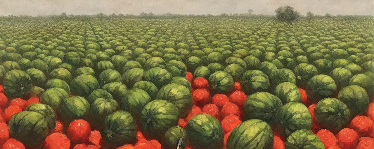 Prompt: field of watermelons, greg rutkowski