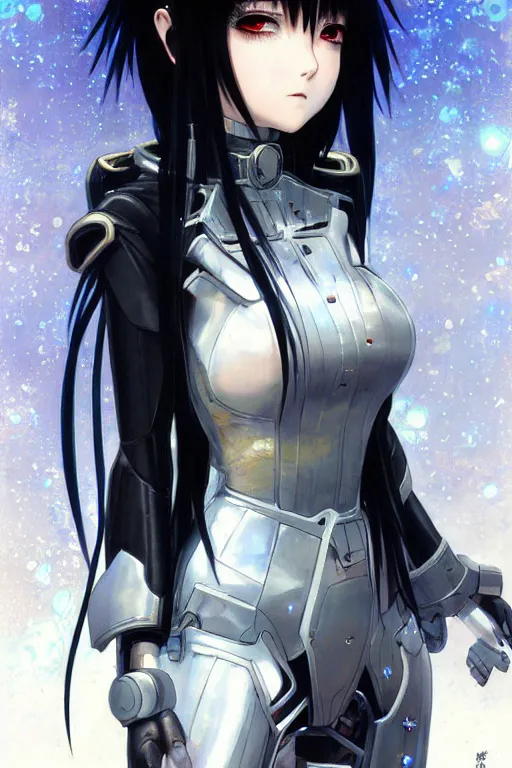 Image similar to portrait Anime girl in cyberpunk trinity blood armor, cute-fine-face, black-hair pretty face, realistic shaded Perfect face, fine details. Anime. realistic shaded lighting by Ilya Kuvshinov katsuhiro otomo ghost-in-the-shell, magali villeneuve, artgerm, rutkowski, WLOP Jeremy Lipkin and Giuseppe Dangelico Pino and Michael Garmash and Rob Rey and Yoshitaka Amano and Thores Shibamoto