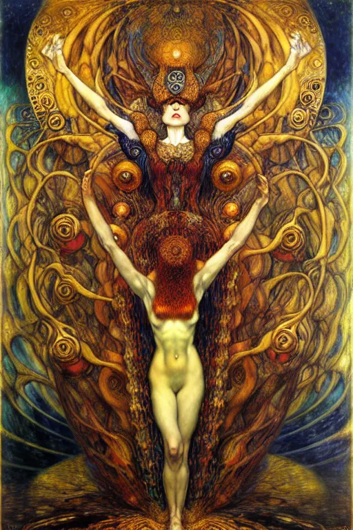 Image similar to Divine Chaos Engine by Karol Bak, Jean Delville, William Blake, Gustav Klimt, and Vincent Van Gogh, symbolist, visionary