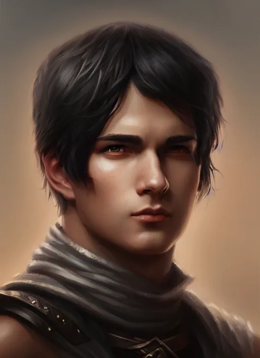 Image similar to a _ fantasy _ style _ portrait _ painting _ of young adult male, very short black fringe hair, round face, rpg dnd oil _ painting _ unreal _ 5 _ daz. _ rpg _ portrait _ extremely _ detailed _ artgerm _ greg _ rutkowski _ greg