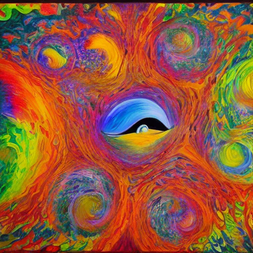 Prompt: love and the first law of thermodynamics, oil painting, vivid, psychedelic