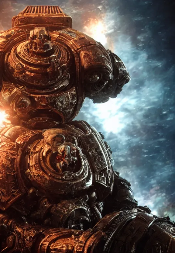 Image similar to Portrait of donald trump as the emperor of humanity from warhammer 40k in Gears of War, splash art, movie still, cinematic lighting, dramatic, octane render, long lens, shallow depth of field, bokeh, anamorphic lens flare, 8k, hyper detailed, 35mm film grain