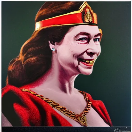 Prompt: The Queen Elizabeth II as wonder woman, photorealism, detailed, square