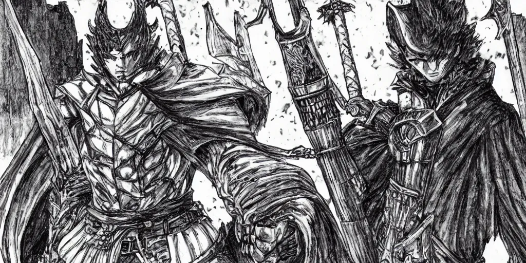 Prompt: guts with one arm, greatsword, detailed face, high detail, castle background, manga style, by kentaro miura