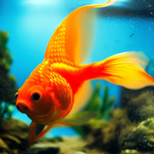 Prompt: extremely obese beautiful colorful goldfish in an aquarium, photography