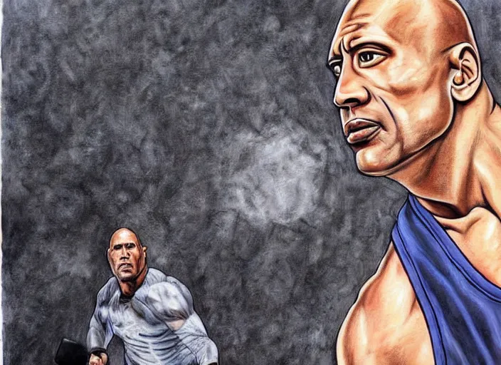 Image similar to a highly detailed beautiful painting of dwayne the rock johnson by junji ito