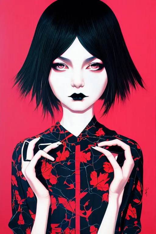 Prompt: portrait of a goth girl by james jean by ilya kuvshinov kintsugi