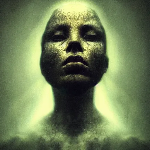 Image similar to dark expressive portrait of the digitally glitched soul, dramatic lighting, lonely, god rays, edges, universal background, facial expression, chiaroscuro, atmospheric lighting, motion design, by Beksinski, maze, sharp focus, deviantart, irridescent, intense knowledge