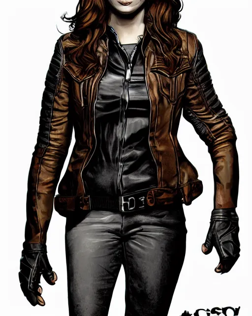 Image similar to Rebecca Ferguson in sons of anarchy tv show, wearing samcrow leather jacket, D&D style , highly detailed, digital art, trending on artstation, smooth, sharp focus, illustration, art by artgem and ROBERT HYNES