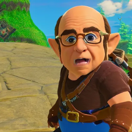 Prompt: Danny Devito as Link in Breath of the Wild, 4k screenshot