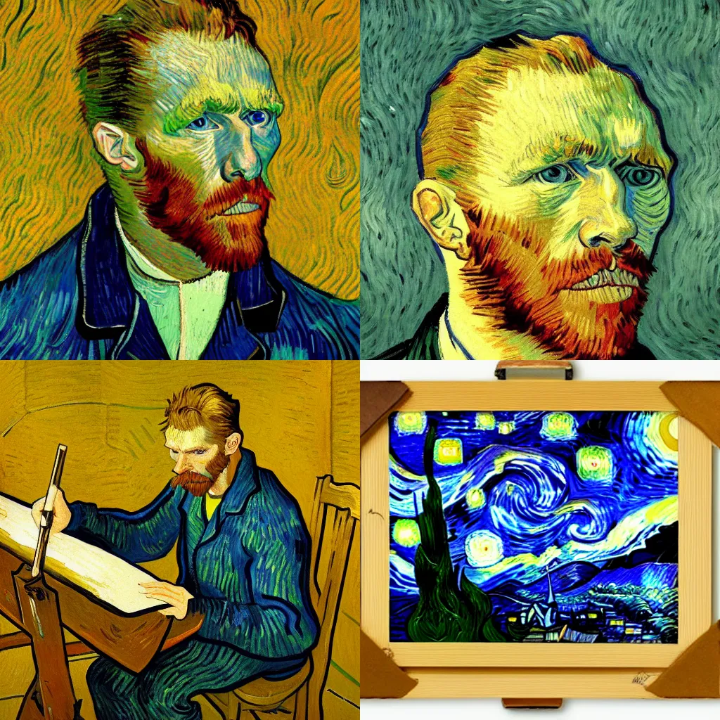 Prompt: Vincent van gogh painting a painting in the style of vincent van goph , van gogh style digital art , 4k highly detailed