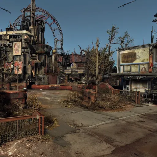 Image similar to walt disney world orlando in ruins post - nuclear war in fallout 4, in game screenshot