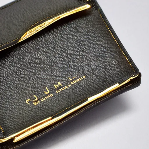 Image similar to womans black leather wallet with a gold zipper designed by claude monet