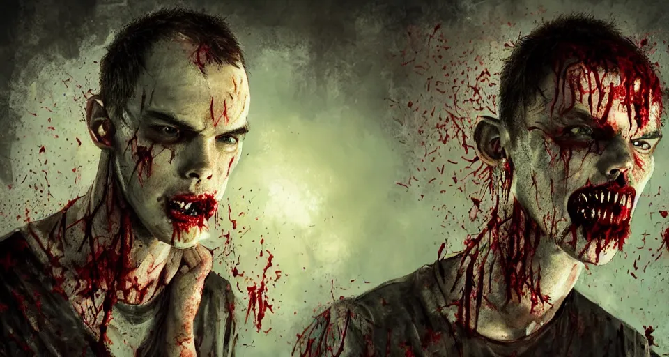 Prompt: angry zombie portrait of nicholas hoult, grimdark horror, urban background setting, stylized digital illustration, radiating a glowing aura, global illumination, ray tracing, hdr, fanart arstation by ian pesty and katarzyna bek - chmiel