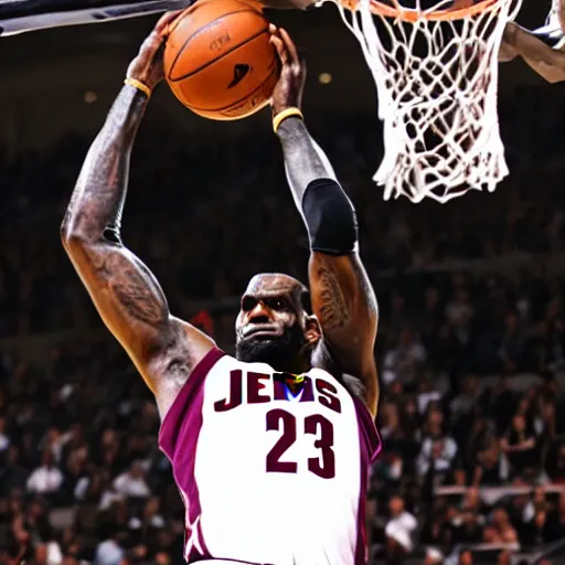 Prompt: lebron james dunking