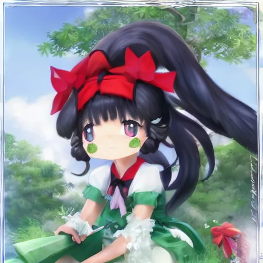 Image similar to a imaginefx cgsociety of reimu in the jungle wearing bonnet