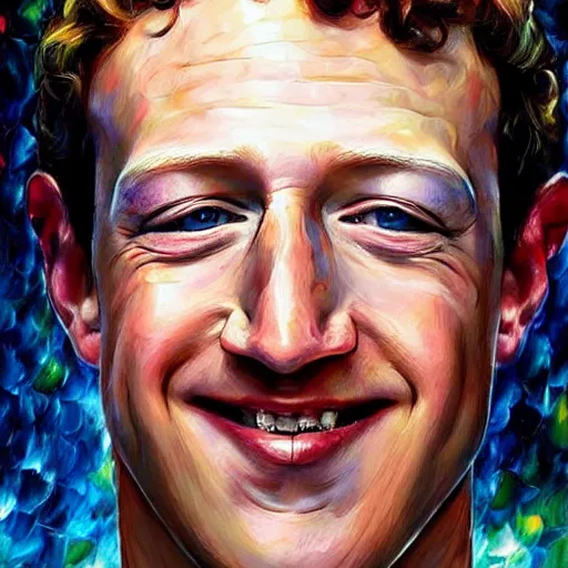 Image similar to mark zuckerberg pulling a silly face by arthur adams, charlie bowater, leonid afremov, chiho ashima, karol bak, david bates, tom chambers