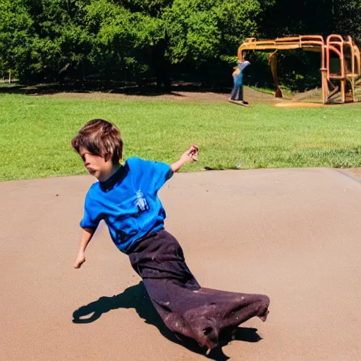 Image similar to kid going down chocolate pudding slip n slide head first, photo taken at the park