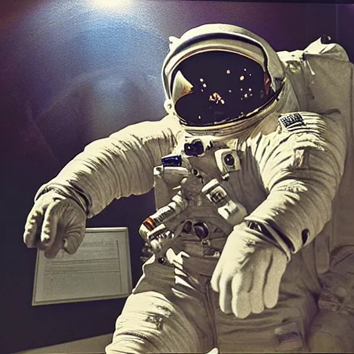 Prompt: astronaut in museum 1 9 9 0 flying arround, painting, rennaisance, cinematic lighting