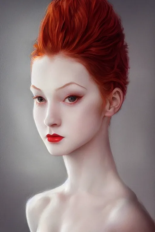 Image similar to hyperrealistic photography of a highly detailed and symmetrical gorgeous red head female ballerina in the style of vargas and wlop, highly detailed, face symmetry, masterpiece, award - winning, sharp focus, intricate concept art, ambient lighting, 8 k, artstation