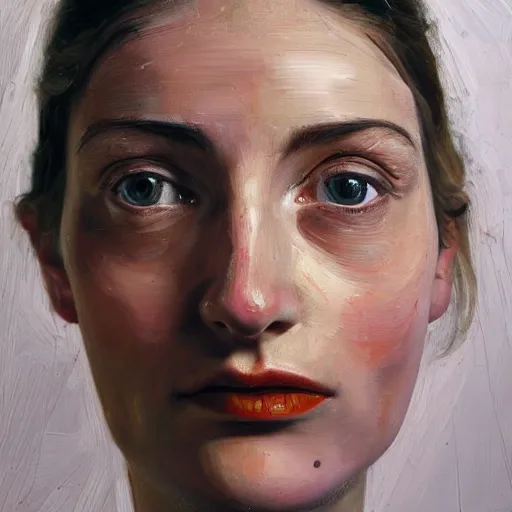 Image similar to high quality high detail painting by lucian freud, hd, girl portrait black eye shadows, photorealistic lighting