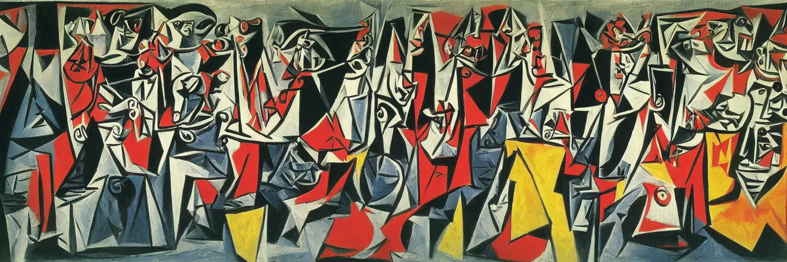 Prompt: TV quiz show with a large live audience, by pablo picasso