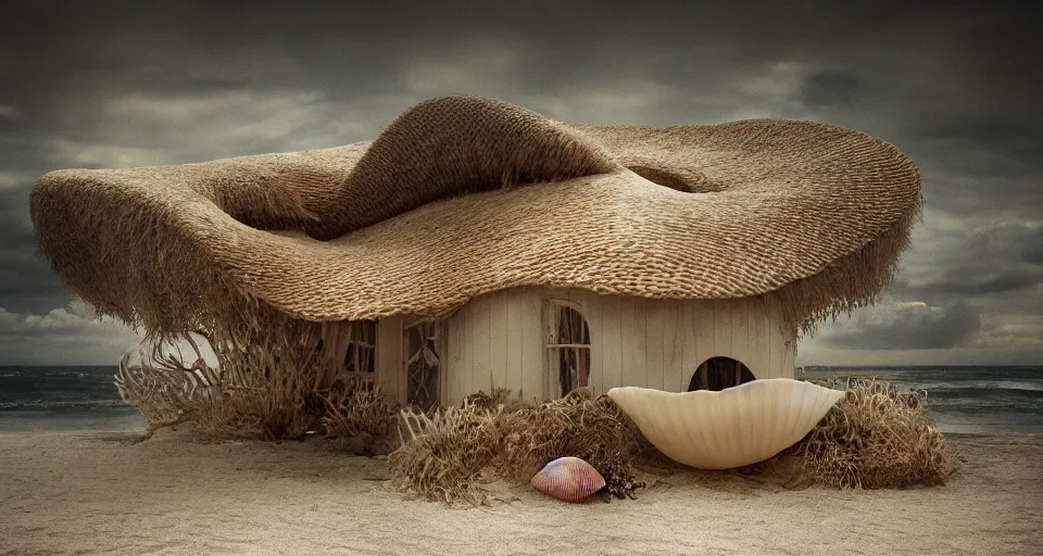 Prompt: seashell house, atmospheric cinematography