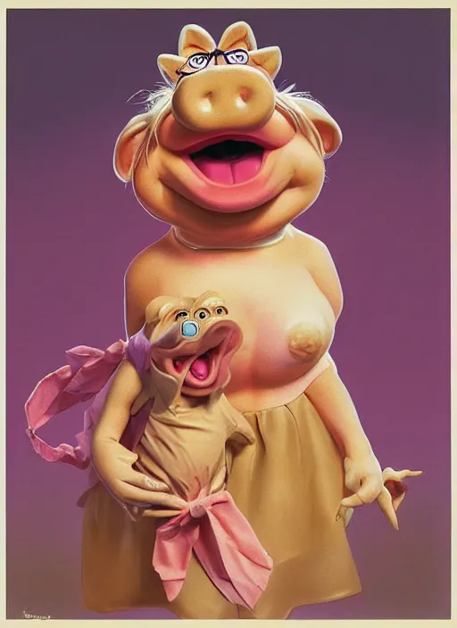 Image similar to portrait of a Screaming Miss Piggy in Society (1989), highly detailed, centered, solid color background, digital painting, artstation, concept art, smooth, sharp focus, illustration, artgerm, donato giancola, Joseph Christian Leyendecker, Les Edwards, Ed Repka, WLOP, Artgerm