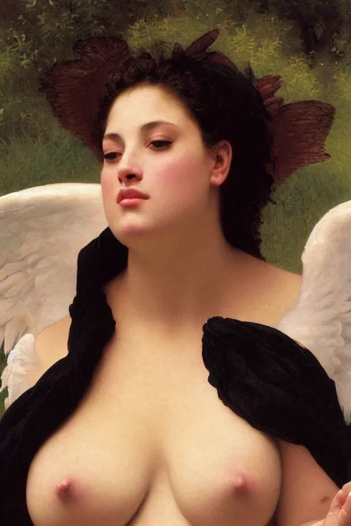 Prompt: ashley graham as bbw angel in a romantic painting by william adolphe bouguereau, photorealistic, sharp and ultradetailed