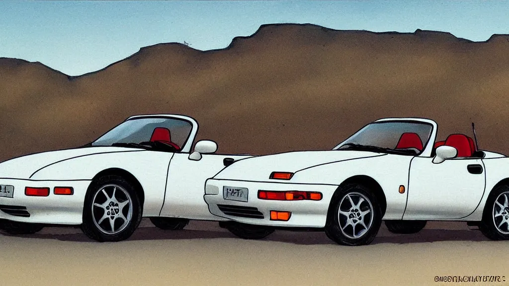 Image similar to 1 9 9 0 mazda miata in the style of ralph mcquarrie