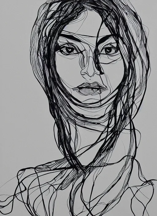 Image similar to one single continuous line art painting of a woman's portrait