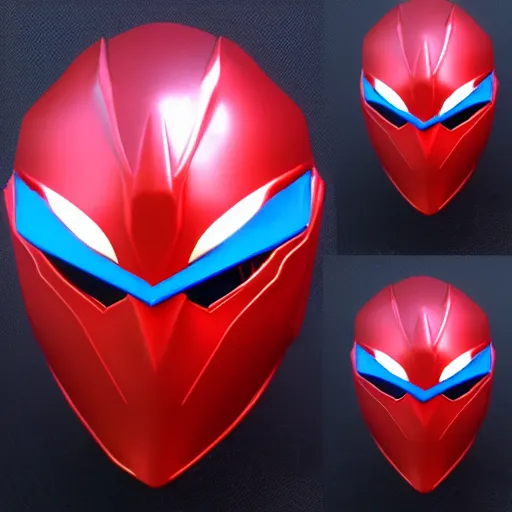 Prompt: dragon inspired High Fantasy Kamen Rider Helmet, red and blue color scheme, 4k, glowing eyes, daytime, rubber suit