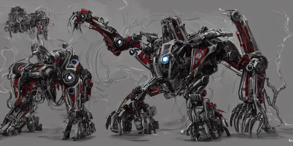 Prompt: Adolf Hitler Mecha exposed to the symbiote and became Carnage. concept art,high detailed,fine art,smooth draw, trending on Artstation.-n 8