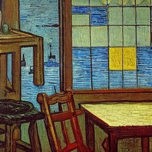 Image similar to a pencil with a broken lead, by leonardo da vinci. a cup of coffee on a table, by vincent van gogh. a painting of a cityscape, by piet mondrian.