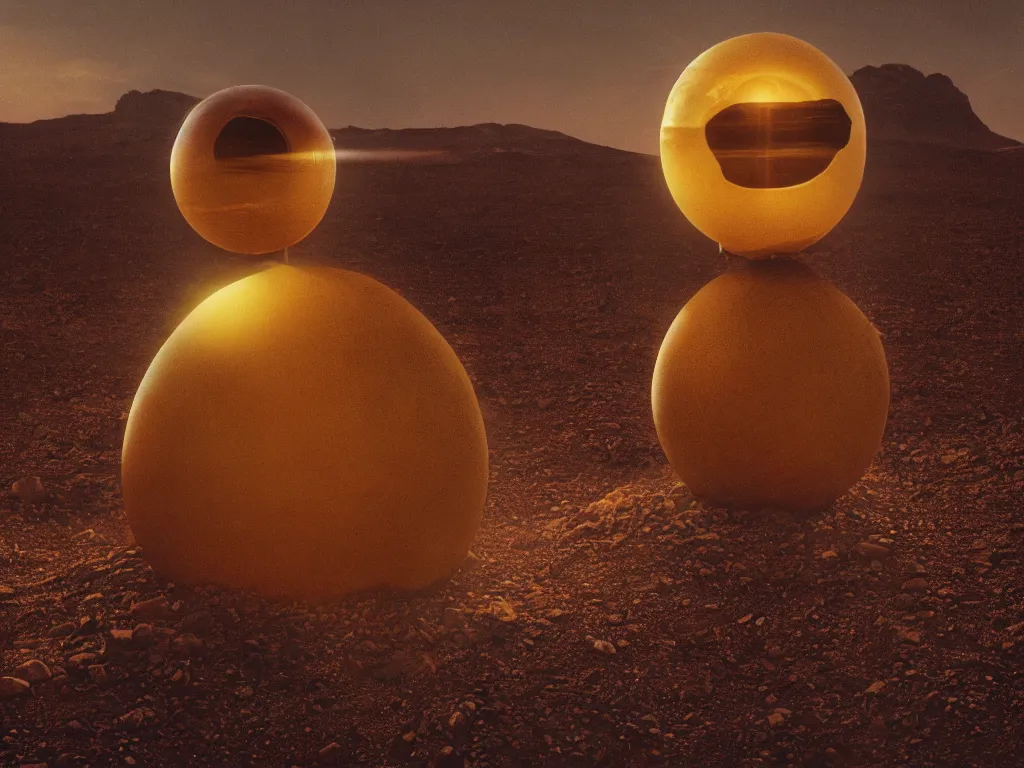 Image similar to glowing bene gesserit in full - face golden glowing mask in a black rocky desert landscape with a black sphere in the sky by christopher doyle and alejandro jodorowsky, anamorphic lens, kodakchrome, cinematic composition, very detailed photo, 8 k,