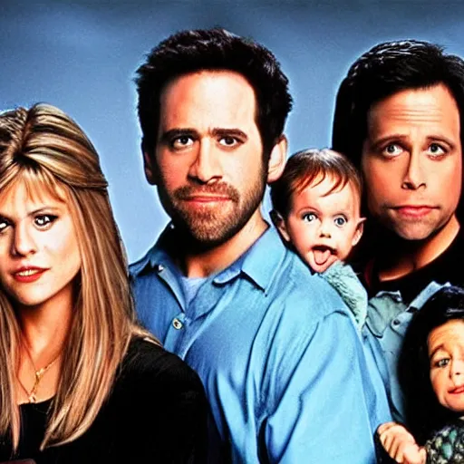 Prompt: the cast of its always sunny in philadelphia, in a scene of full house, photo realism, perfect face, realistic