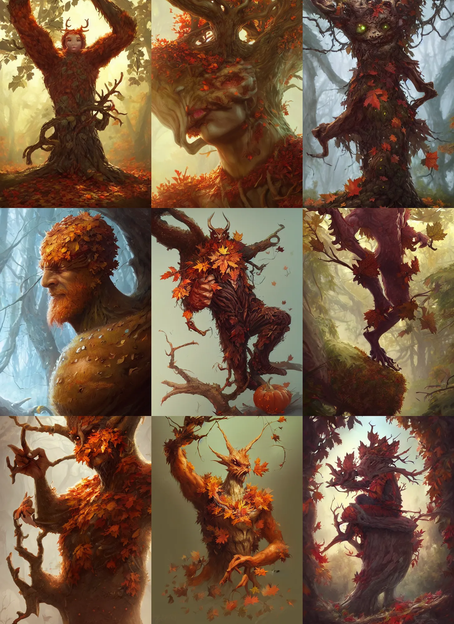 Prompt: cute autumnal treant, d & d, fantasy, portrait, highly detailed, digital painting, trending on artstation, concept art, sharp focus, illustration, art by artgerm and greg rutkowski and magali villeneuve